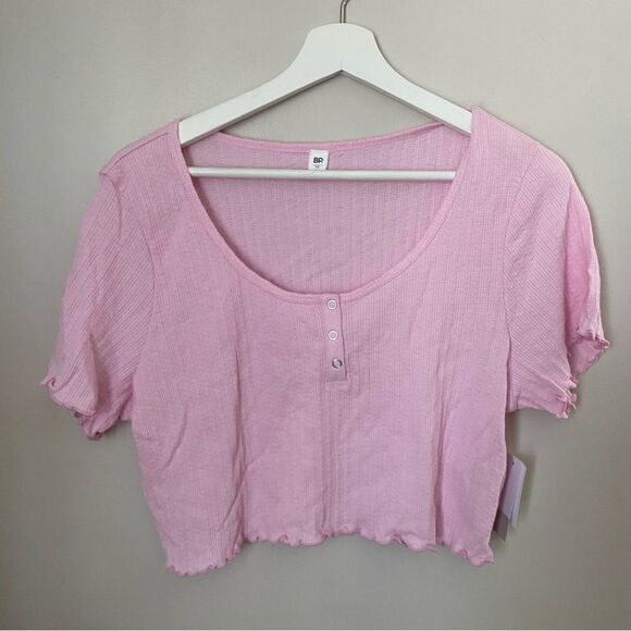 BP Crop Top Pastel Light Pink Buttons Casual Neutral Solid Texture Y2K Style - Picture 1 of 7